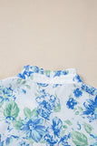 Sky Blue Floral Print Ruffle Sleeve Frilly Button Up Shirt