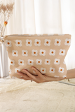 Parchment Flowers Print Textured Corduroy Large Makeup Bag