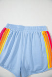 Beau Blue Color Block Stripes Elastic High Waist Active Shorts