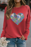 Red Bold Sequin Heart Crewneck Valentines Pullover Sweatshirt