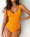 Seamless V Neck Sleeveless Rib Knit Bodysuit