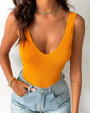 Seamless V Neck Sleeveless Rib Knit Bodysuit