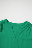 Green Contrast Floral Embroidered 3/4 Sleeve Notched V Neck Elegant Blouse