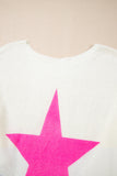 White Star Pattern Colorblock Striped Edge Drop Shoulder Sweater