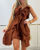 2 Pieces Outfit V Neck Spaghetti Strap Ruffles Top and Casual Shorts Set