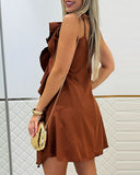 2 Pieces Outfit V Neck Spaghetti Strap Ruffles Top and Casual Shorts Set