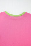 Pink Colorblock Exposed Seam Crewneck Casual Sweatshirt