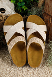 Beige Braided Detail Criss Cross Platform Slippers
