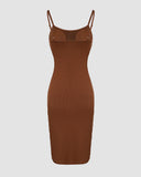 Shapewear Dress Bodycon Midi Dress Built in Bra Summer Casual Tummy Control Slip Dress with Adjustable Straps