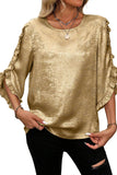 Gold Metallic Luster Frilled Half Sleeve Blouse