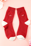 Racing Red Love Embroidered Ribbed Color Block Crew Socks