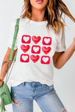 White Heart Graphic Crew Neck Valentines T Shirt