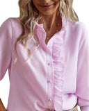 Frill Details Button down Long Sleeve Shirt Top