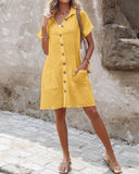 Buttoned Pocket Design Casual Shirt Dress