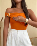 Solid One Shoulder with Heart Shape Decor Slim fit Bodysuit