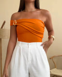 Solid One Shoulder with Heart Shape Decor Slim fit Bodysuit