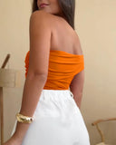 Solid One Shoulder with Heart Shape Decor Slim fit Bodysuit