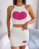 Heart Pattern Tank Top & High Waist Skirt Set