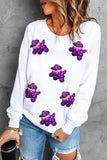 White Sequin Balloon Puppy Graphic Mardi Gras Sweatshirt