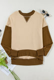 Apricot Color Block Thumbhole Sleeve Drop Shoulder Sweatshirt