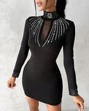 Rhinestone Decor Long Sleeve Bodycon Dress