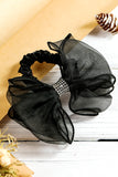 Black Rhinestone Mesh Bow Elastic Hair Scrunchie