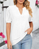 Lace V Neck Short Sleeve Blouse Casual Hollow Out Summer Business Top