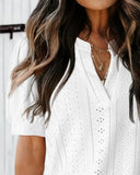 Lace V Neck Short Sleeve Blouse Casual Hollow Out Summer Business Top
