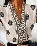 Floral Print V Neck Sleeveless Tank Top Casual Slim Fit Blouse