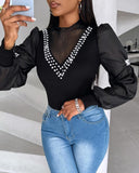 Beaded Patch Long Sleeve Knitted Top