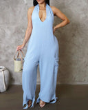 Halter Tied Detail Pocket Design Jumpsuit