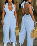 Halter Tied Detail Pocket Design Jumpsuit