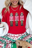 Red Sequined Christmas Nutcracker Pattern Crew Neck Graphic Tee