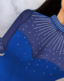 Rhinestone Decor Sheer Mesh Patch Bodysuit