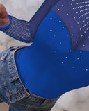 Rhinestone Decor Sheer Mesh Patch Bodysuit
