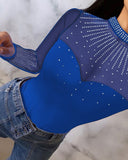 Rhinestone Decor Sheer Mesh Patch Bodysuit