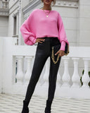 Long Batwing Sleeve Oversized Sweater Casual Crewneck Loose Ribbed Knit Pullover Tops