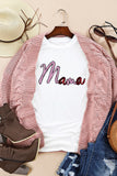 White Sequin mama Graphic Crewneck T Shirt
