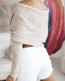 Off Shoulder Crisscross Wrap Knit Sweater