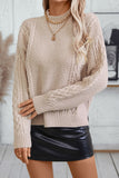 Parchment Solid Color Cable Knit High Neck Drop Shoulder Sweater