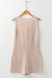 Parchment Corded Knit Side Pockets Buttoned Sleeveless Romper