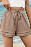 Straw Yellow Textured Tiered Edge High Waist Casual Shorts