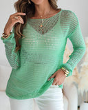 Boat Neck Drop Shoulder Hollow Out Crochet Top Casual Cover Up