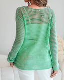 Boat Neck Drop Shoulder Hollow Out Crochet Top Casual Cover Up