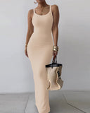 Spaghetti Strap U Neck Casual Maxi Dresses Slim Fit Cami Dress Party Club Bodycon Dress
