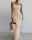 Spaghetti Strap U Neck Casual Maxi Dresses Slim Fit Cami Dress Party Club Bodycon Dress