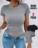 2 Pack O neck Short Sleeve Skinny Ribbed T Shirt