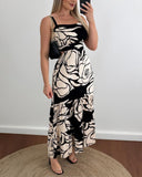 Floral Print Square Neck Sleeveless Backless Dress Casual Hollow out Flowy A Line Maxi Dress