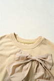 Parchment Two Tones Ribbon Bow Ruffle Sleeve Top