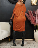 Crewneck Batwing Long Sleeve Casual Dress Back Button Decor Midi Dress